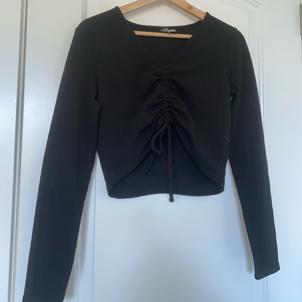 Black long sleeve, scrunched up blouse